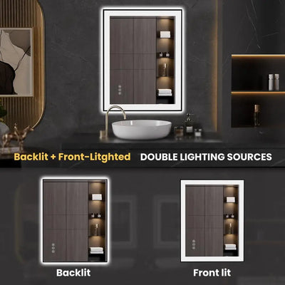 24"x36" Black Framed LED Bathroom Mirror Anti-Fog Dimmable Lighted Vanity Wall Memory Glass Explosion-proof Clear Reflection