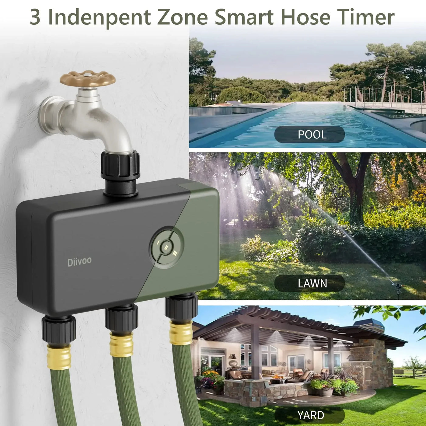 Diivoo-WiFi Garden Watering Timer, Smart Sprinkler Irrigation Controller, Water Valve, 1, 2, 3 Zones