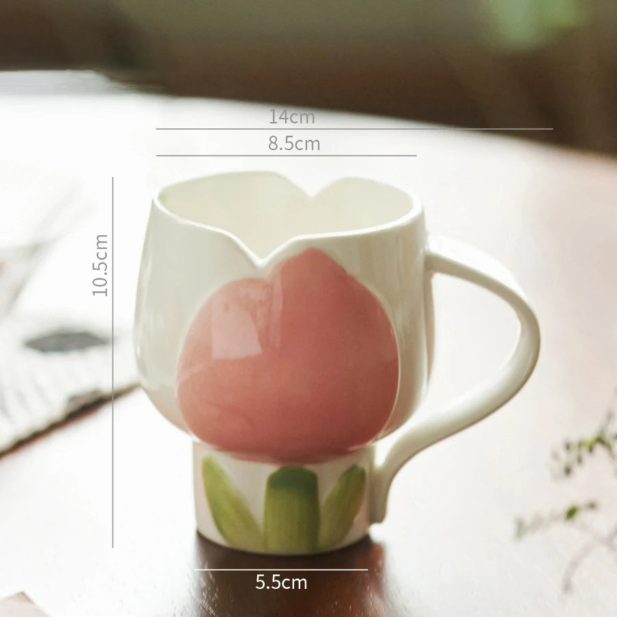 Ceramic Tulip Cup Creative Breakfast Oatmeal Milk Cup Delicate Cute Coffee Cup Home Drinking Utensils 340ml