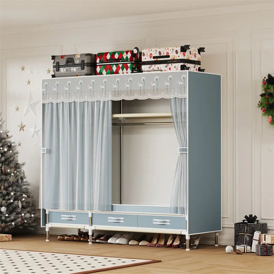 Simple wardrobe, durable and practical, easy to assemble, Christmas atmosphere, mesh cover and drawers