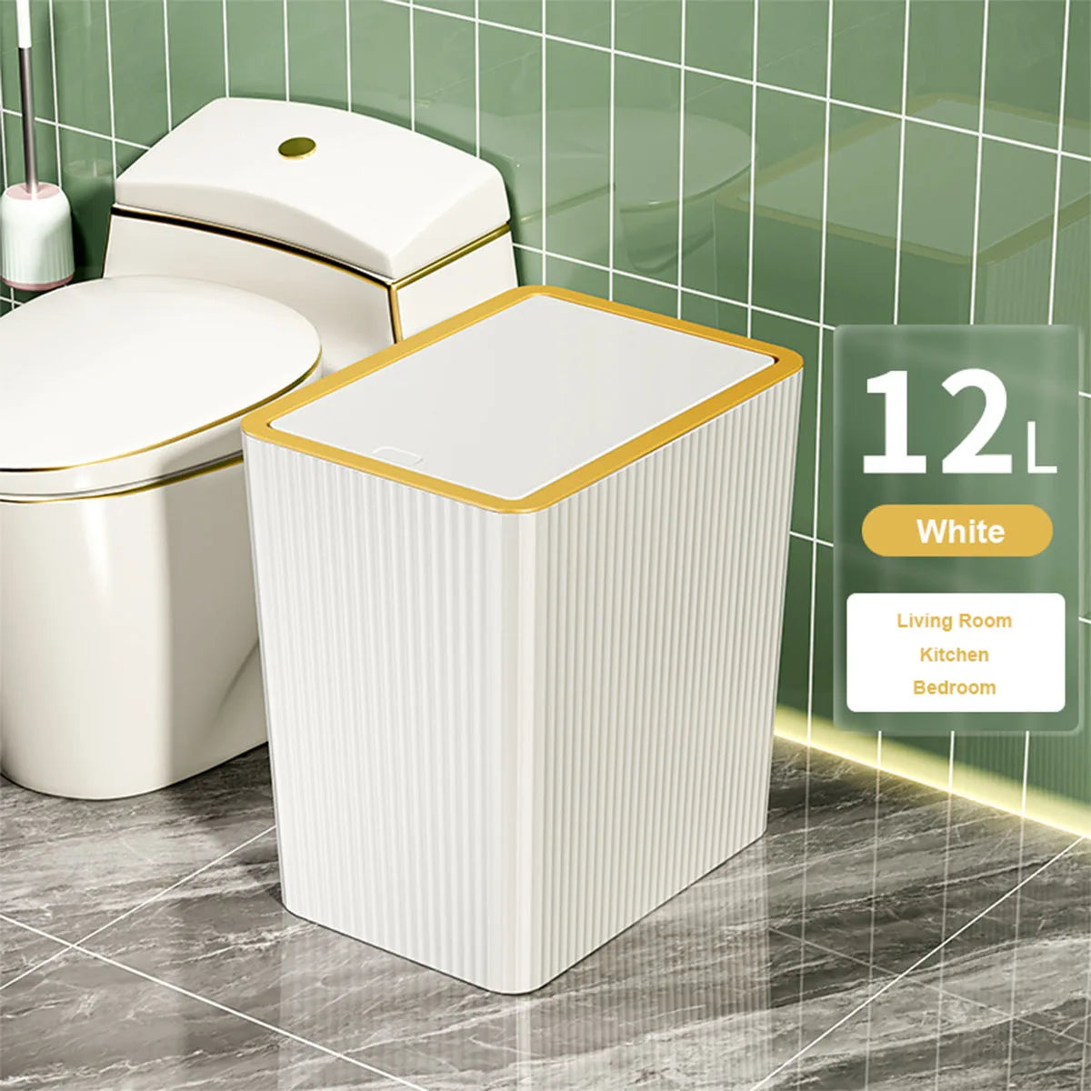 12/15L Household Trash Can Nordic Gold Covered Trash Can with Lid for Bathroom Living Room Kitchen Bedroom Household Products