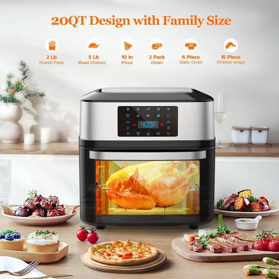 Air Fryers, 10-in-1 20 QT, Visible Cooking Window,  Air Fryer Toaster Oven Combo with Recipes & 13 Accessories , Air Fryers