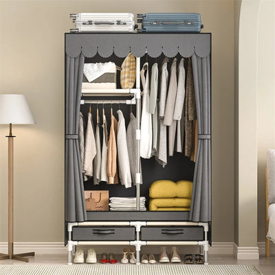 Home Rental Room Bedroom Assembly Hanging Clothes Storage Finishing Steel Frame Bold Simple Nonwovens Cloth Wardrobe