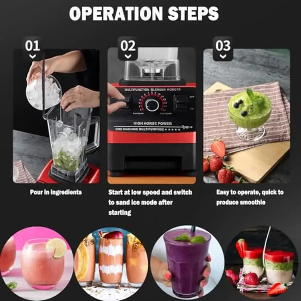 Powerful 1500W Blender 2 in 1 Professional Countertop Processor Smoothies Shakes Ice Commercial Grade 70oz Capacity Multi-Speed