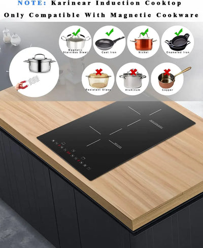 12 Inch Induction Cooktop 2 Burner Drop In Electric Cooktop, Induction Stove Top Ceramic Glass with Booster, Child Lock