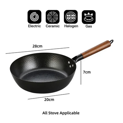 Uncoated Iron Pan Carbon Steel Wok Traditional 11" Gas Stove Induction Cooker Universa Kitchen Cookwar Non-stick Frying Pan