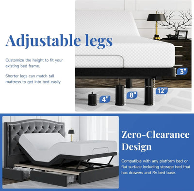 Adjustable Bed Frame Split King Size with Remote & Massage Electric Beds Bases w/Zero Clearance Zero Gravity Dual Side USB