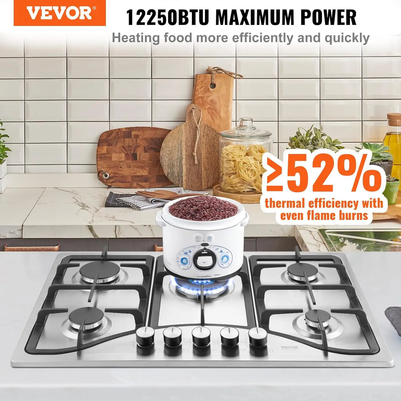 30-inch Gas Cooktop, 5 Burners Built-in Gas Stove Top, Convertible Stainless Steel Natural Gas Hob, wi