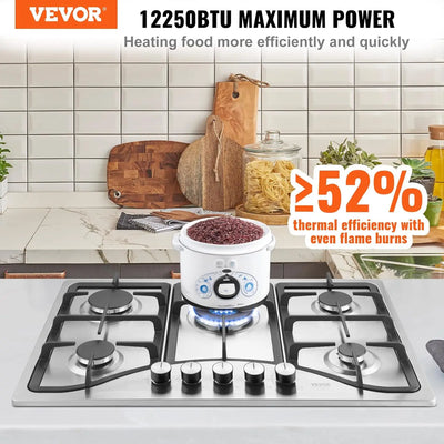 30-inch Gas Cooktop, 5 Burners Built-in Gas Stove Top, Convertible Stainless Steel Natural Gas Hob, wi