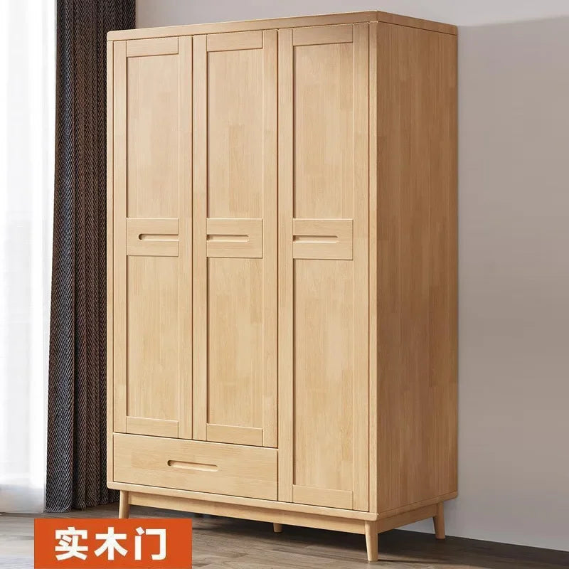 Solid wood rattan door wardrobe bedroom combination cabinet storage locker