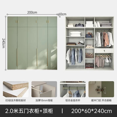 Green Wooden Wardrobe Storage Hanging Large Portable Organizer Wardrobe Bedroom Multifunction Kleiderschrank Room Furniture