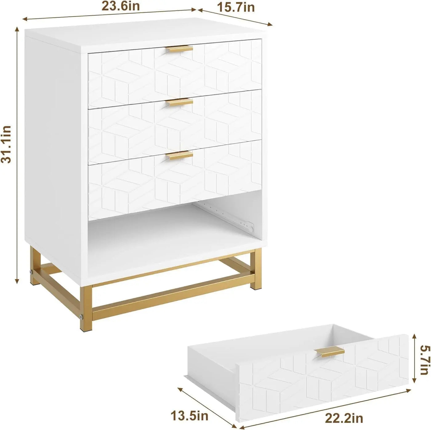 Drawers, Modern Dressers with Gold Metal Handles for Hallway, Entryway