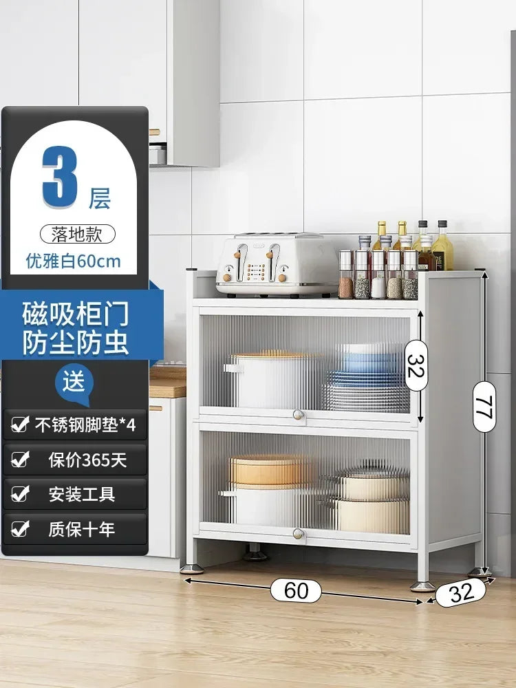 Modern Kitchen Cabinet Hutch Movable Full Door Glass Cabinet Storage Display Cupboards Muebles Cocina Multifunctional Furniture