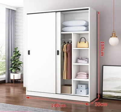 Household Bedroom Modern Simple Nordic Rental Room Simple Assembly Solid Wood Sliding Door  Large Wardrobe