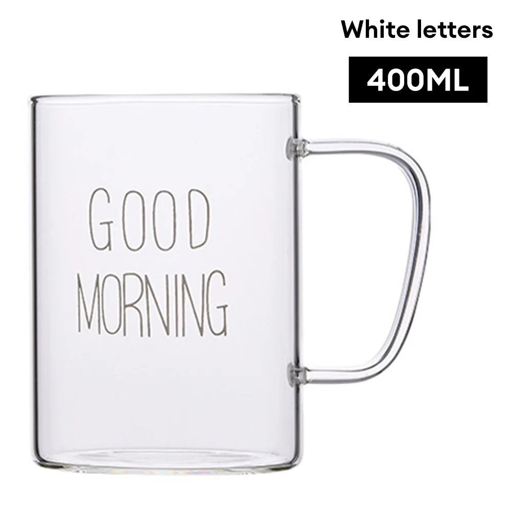 1Pcs Transparent Creative Glass Coffee Tea Mug Letter Printed Milk Coffee Glass Gifts Breakfast Drinks Dessert Cup for Gifts