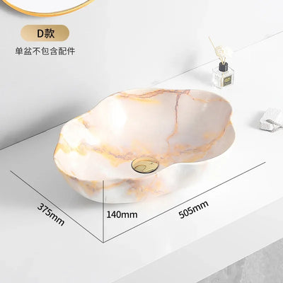 Ceramic Washbasin Marble Pattern Countertop Sinks Luxury Hotel Art Basin Flower Shape Bathroom Hand Wash Vessel Sink 50*37*14cm