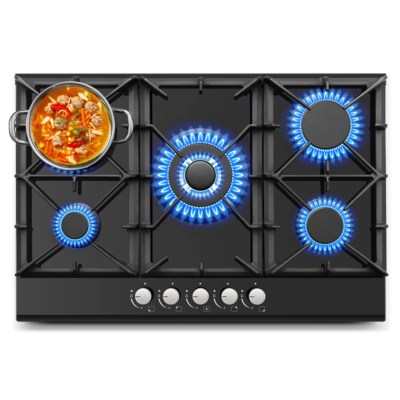 30 Inch 5 Burners Stove Top Built-in NG/LPG Convertible with Thermocouple Protection Gas Cooktop