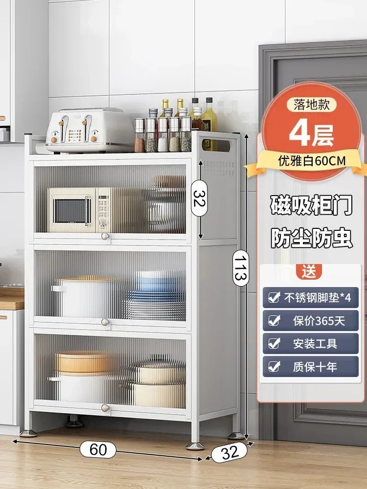 Modern Kitchen Cabinet Hutch Movable Full Door Glass Cabinet Storage Display Cupboards Muebles Cocina Multifunctional Furniture