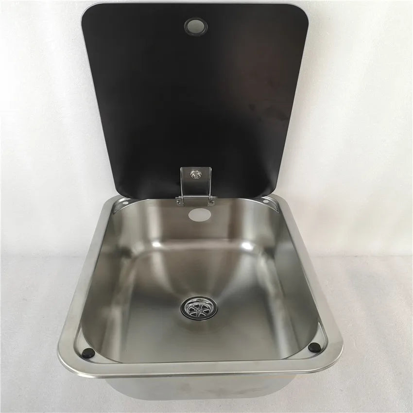 Stainless Steel Sink with Tempered Glass Lid 380*280*136mm GR-566B Boat Caravan