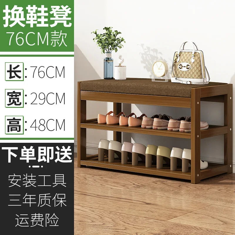 Special Multifunctional Shoe Organizer Bamboo Shoe Cabinets Linen Upholstered Storage Multi-layer Partition Hallway Bench