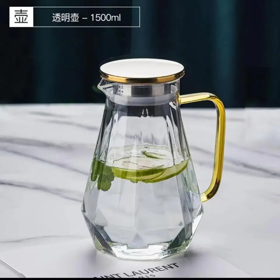 1PCS Diamond Texture Glass Teapot Set Hot Cold Water Kettle Water Jug Transparent Coffee Pot Home Water Carafe Glass Pitcher