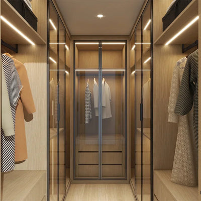 Modern Custom Design Walk In Closet Wardrobe Aluminum Profile Frosted Glass Bedroom Wardrobes Cabinet for Bedroom