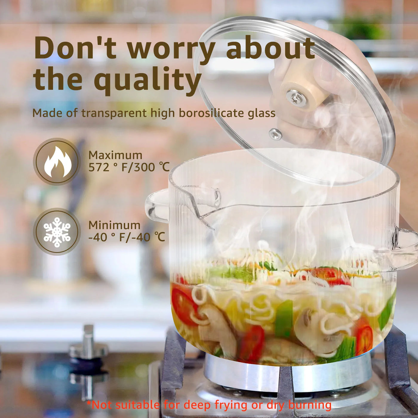 1.6/2.3L Glass Cooking Pot Transparent Borosilicate Glass Simmer Pot with Lid Heat Resistant Glass Pot for Soup Milk Noodles