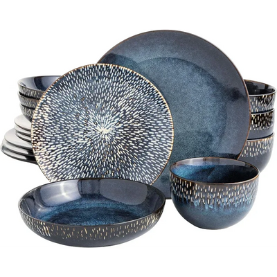 16 Piece Double Bowl Dinnerware Set, Cobalt Blue  dishes and plates sets