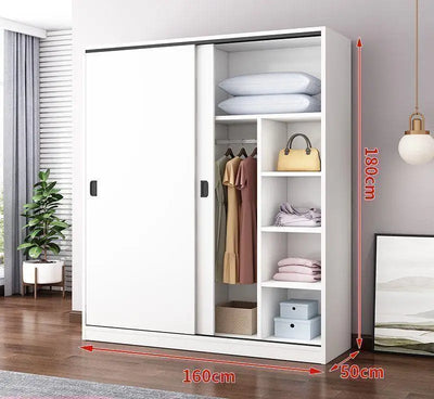 Household Bedroom Modern Simple Nordic Rental Room Simple Assembly Solid Wood Sliding Door  Large Wardrobe