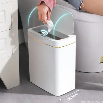 15L Smart Bathroom Trash Can Automatic Bagging Electronic Trash Can White Touchless Narrow Smart Sensor Garbage Bin Smart Home