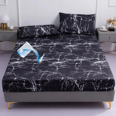 Black Waterproof Fitted Bed Sheet Skin-Friendly Breathable постельное белье All-inclusive Mattress Cover Queen/King Bed Linen