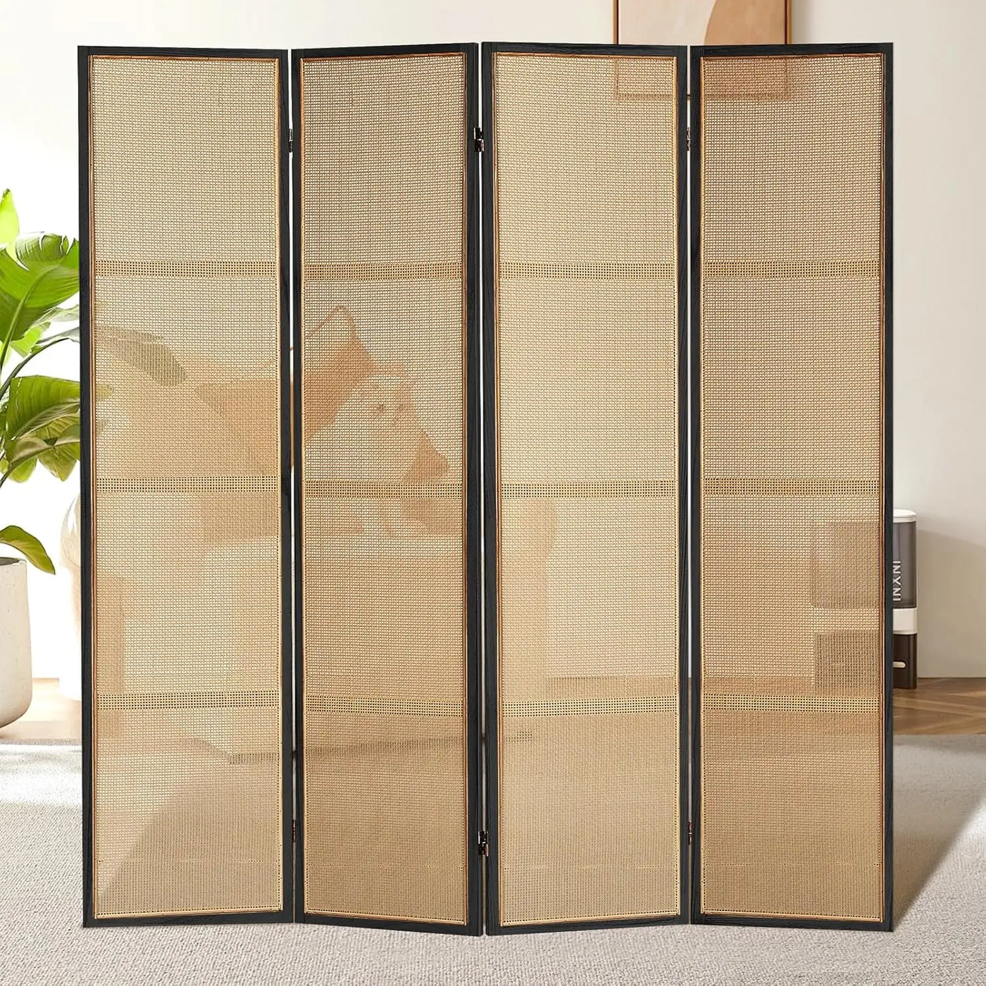 6 Panel Room Divider Wall, 5.6 Ft Tall Rattan Room Divider, Foldable Wood Room Divider, Folding Privacy Screens, Freestanding