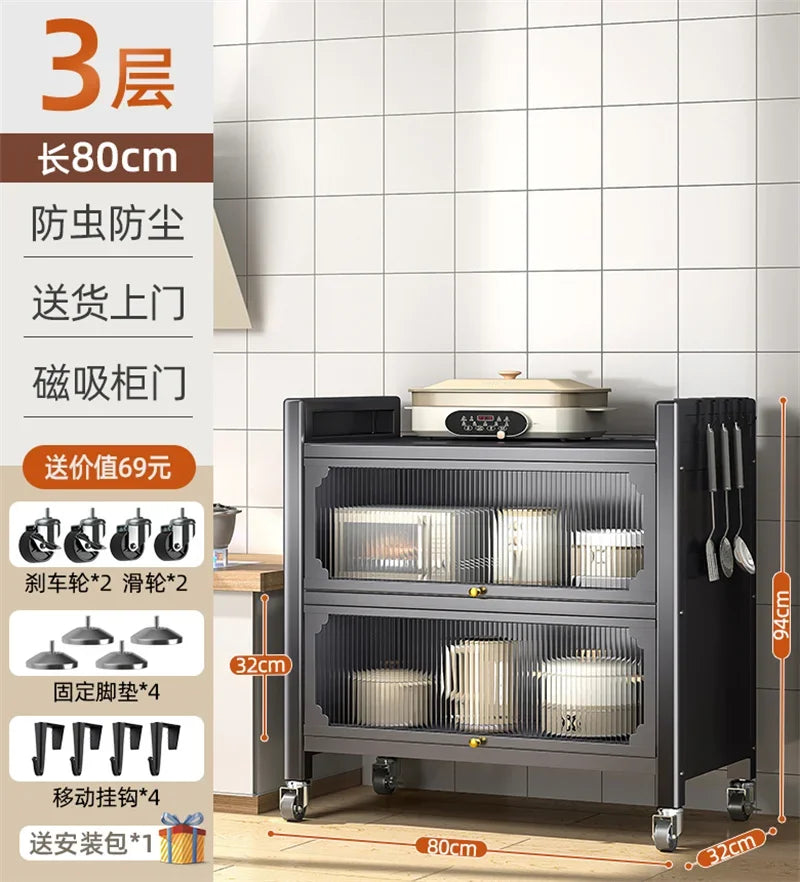 Modern Metal Kitchen Cabinets Kitchen Furniture Multi-layer Storage Cabinet Floor Racks Multi-functional Tableware Cabinet U