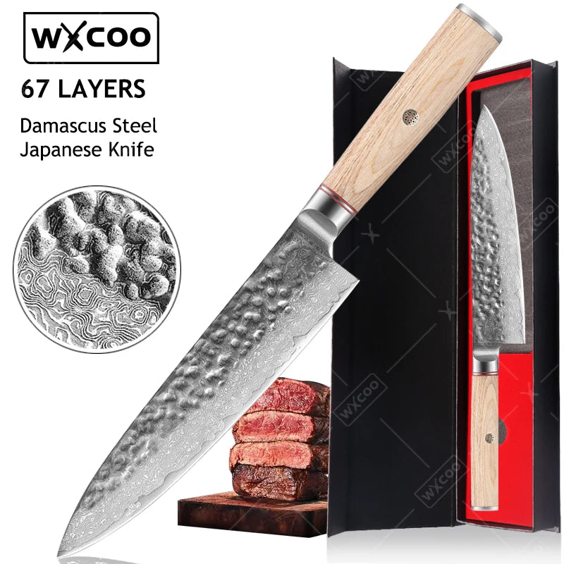 WXCOO Professional Chef Knife Kitchen Knives 67 Layers Damascus Steel  Japanese Hand Forged  Chef Cleaver Slicing Kitchen Knife