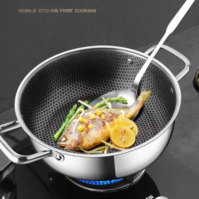 410 stainless steel honeycomb non-stick pot soup pot wok with lid household kitchen hot pot induction cooker gas stove universal