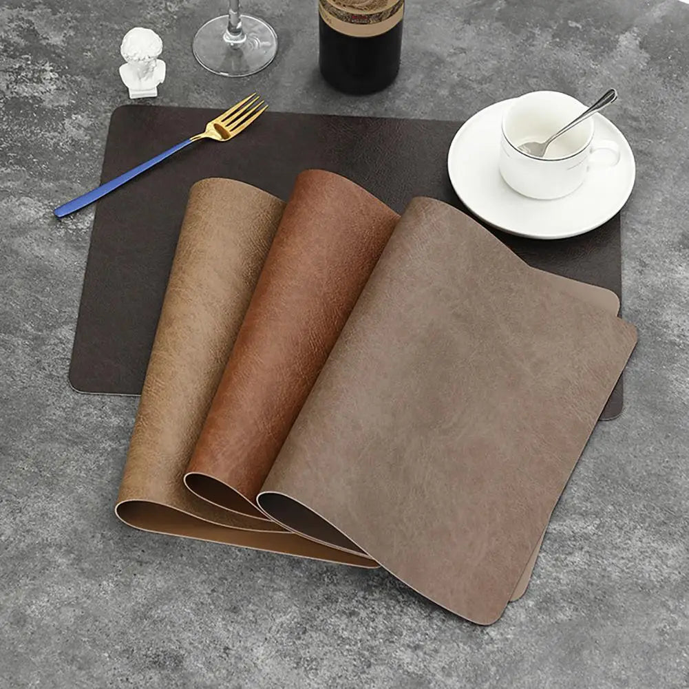 Light Luxury Solid Placemat Faux Leather High Elastic Soft Touch Easy to Clean Heat-Insulated Plate Bowl Pad Table Decoration