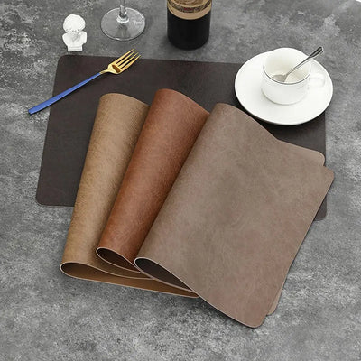 Light Luxury Solid Placemat Faux Leather High Elastic Soft Touch Easy to Clean Heat-Insulated Plate Bowl Pad Table Decoration