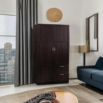 Multipurpose Bedroom Armoire Wardrobe Closet Pantry Storage Cabinet with Drawers and Hanging Rail