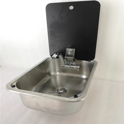 Stainless Steel Sink with Tempered Glass Lid 380*280*136mm GR-566B Boat Caravan