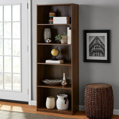 5-Shelf Bookcase with Adjustable Shelves, Canyon Walnut/Rustic Oak