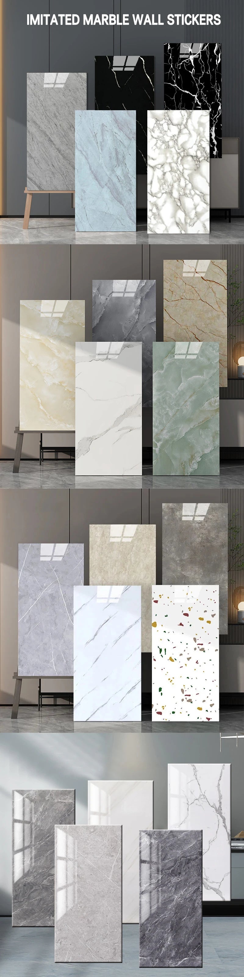 New PVC Simulated Marble Wall Panels Are Waterproof Peeled And Pasted With Ceramic Tiles And the Wall Decoration Is hot  Selling