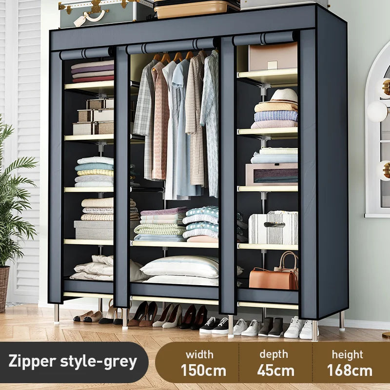 Wardrobe, simple cloth wardrobe, household bedroom assembly cabinet, rental room large wardrobe, sturdy, durable, simple, modern