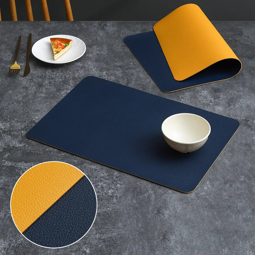 PVC Double-sided Lychee Patterned Leather Dining Table Mat Hotel Home Dining Plate Anti Slip Bowl Square Insulation Mat