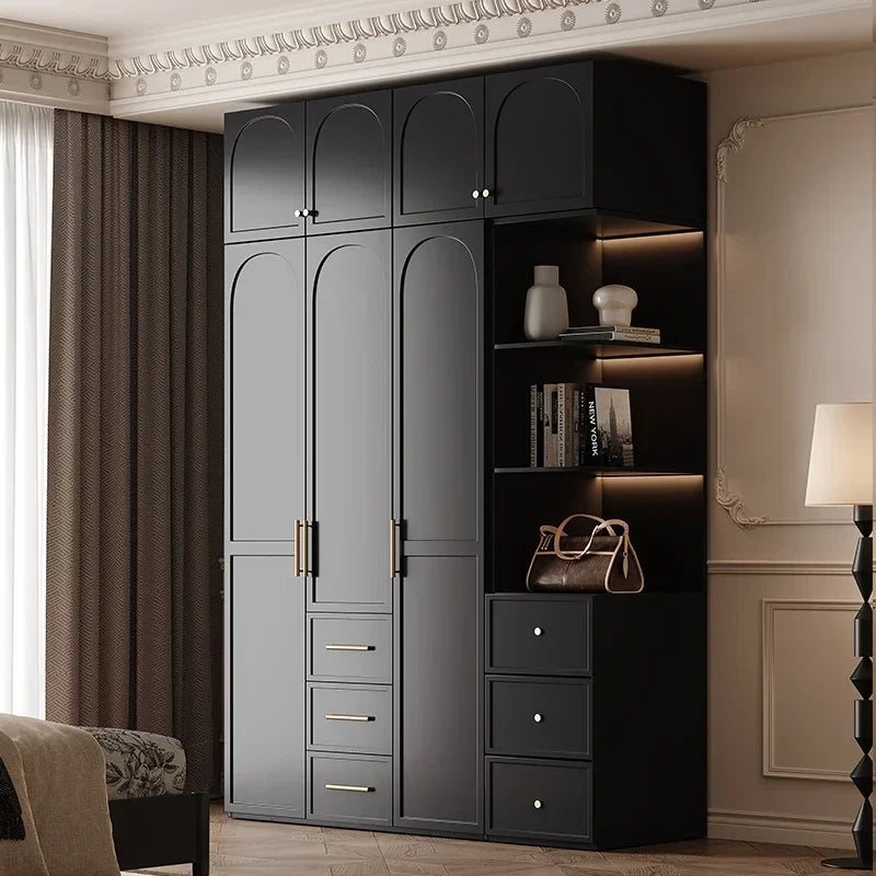 French Retro Style Black Wardrobes Storage Multilayer Cabinet Open Closets Wardrobes Bedroom Drawers Rangement Chambre Furniture