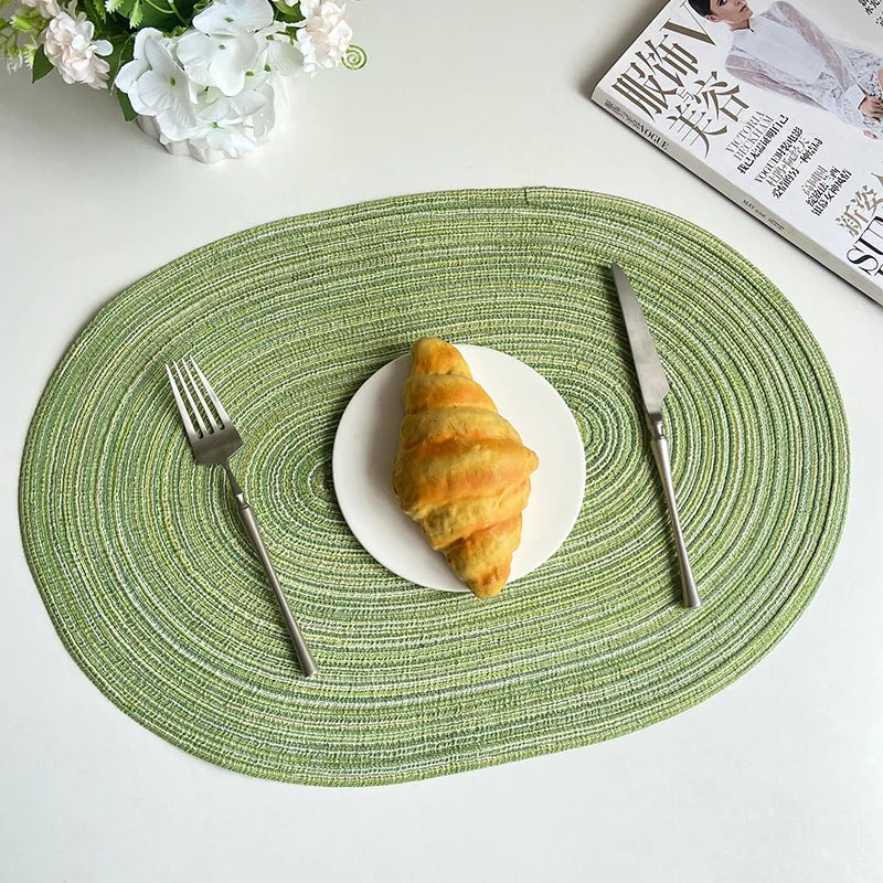 1/4/6PCS 30x50cm Big Placemats Oval Braided Brown Table Place Mats for Round Dining Tables Round Place Mat Round Table Mats 식탁매트