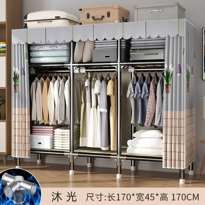 Durable Alloy Steel Wardrobe  HighCapacity Closet with Polyester Taffeta, Easy Clean Bedroom Storage, Clothing Organizer