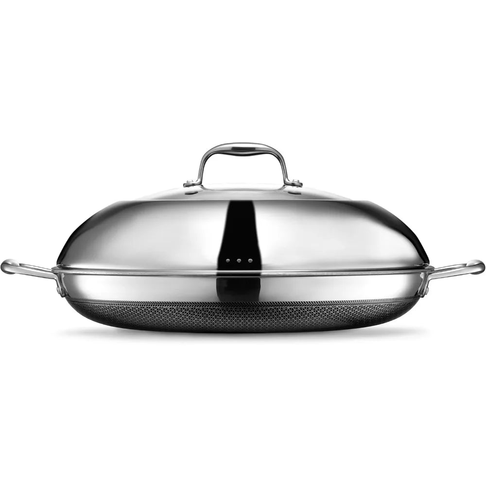 Hybrid Nonstick 14-Inch Frying Pan with Steel Lid, Great for Braising, Dishwasher and Oven Safe, Induction Ready