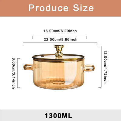 Glass Cooking Saucepan Stovetop Safe Heat Resistant Borosilicate Glass Cookware Stovetop Pot Set Simmer Pot with Cover and Handl