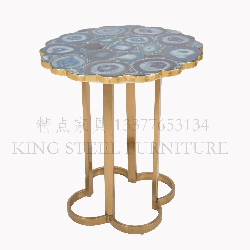 Modern Custom Metal Stainless Steel Table Legs Natural Agate Crystal Side Table Luxury Living Room Small Coffee Table