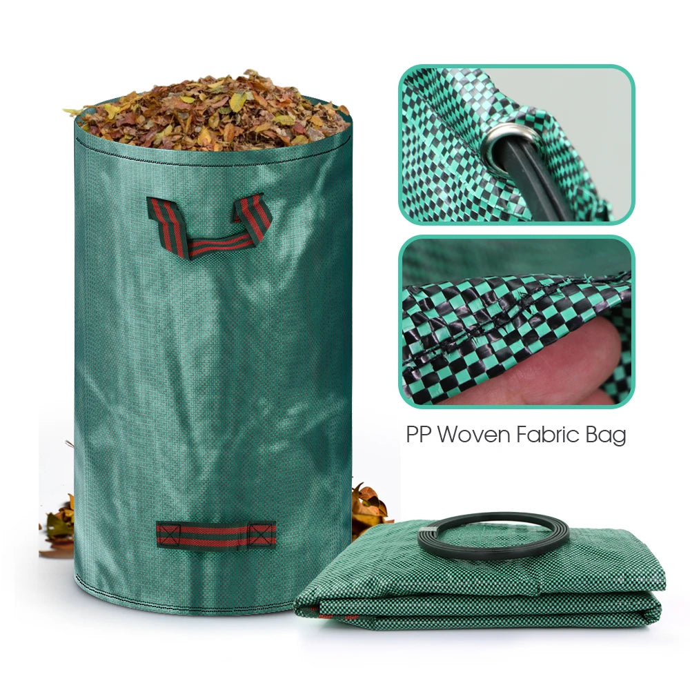 60L/120L/272L/300L/500L PP Woven Fabric Bag for Garden Leaf Weed Debris Collection Recycle Bin Reusable Yard Trash Can with Lid